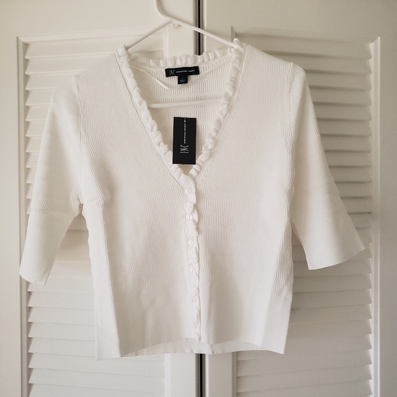 INC International Concepts Tops - INC White Top with Ruffle Neckline. New